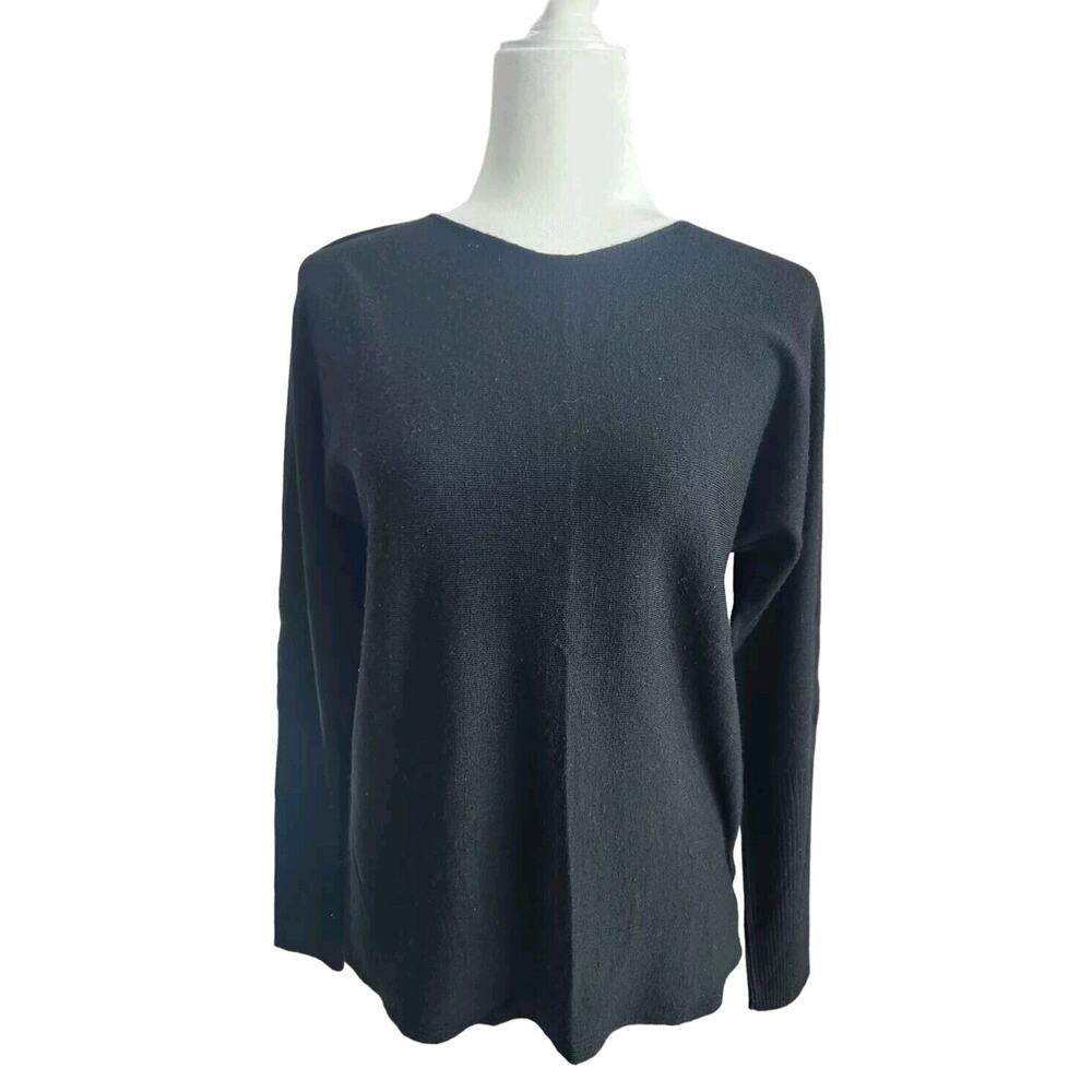 MAX STUDIO Pullover Sweater Womens M 100% Extra Fine Merino Wool Knit Top Black